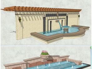 精品中式風格水景墻與園林景觀墻設計與模型下載